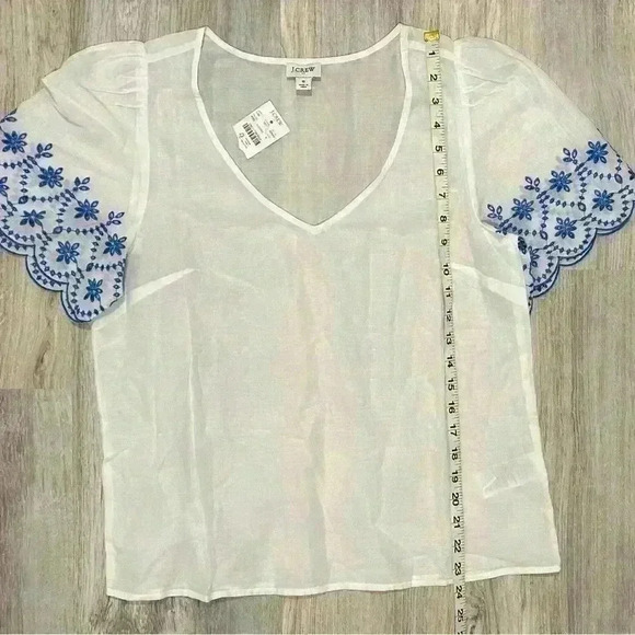 NWT J Crew White Cotton Top Embroidered Short Sleeve Semi Sheer Shirt Size S - Picture 2 of 8